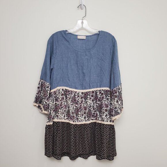 Altard State Womens Tunic Dress L Tiered Block Boho Patchwork Print Mix $60 New - Picture 9 of 16